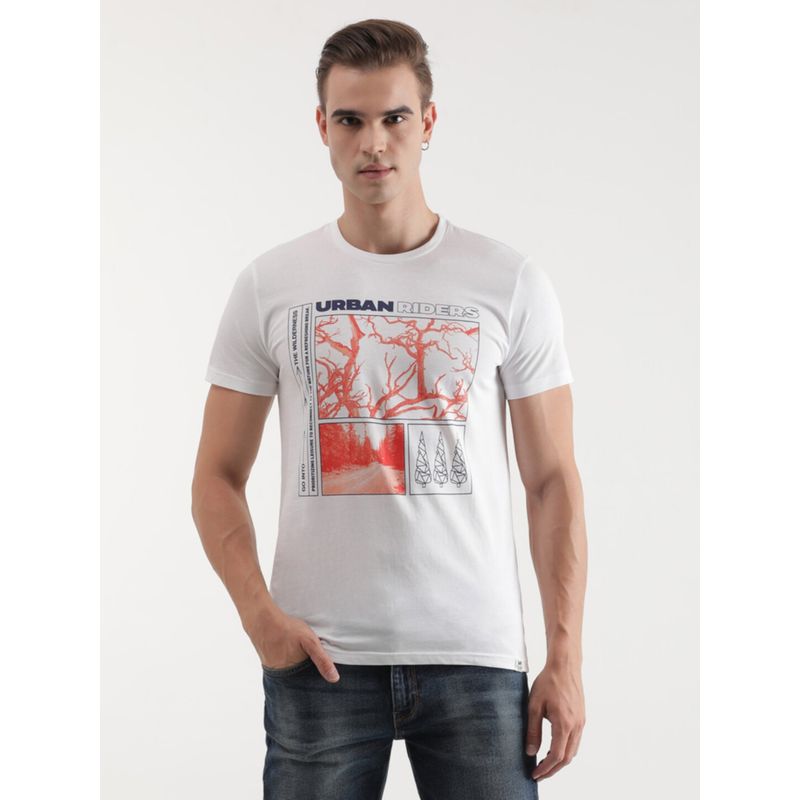 Lee Mens Graphic Print White Crew Neck T-Shirt (Slim) (M)