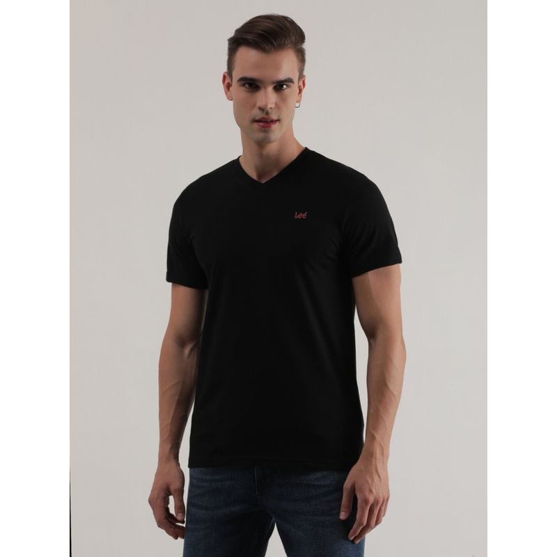 Lee Mens Solid Black Crew Neck T-Shirt (Slim) (S)