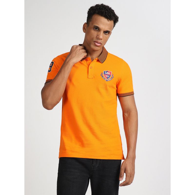 Lee Mens Printed Orange Polo T-Shirt (Slim) (M)