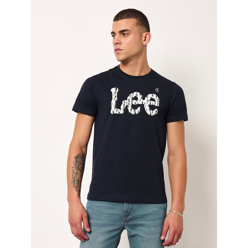 Lee Mens Printed Navy Crew Neck T-Shirt (Slim) (M)