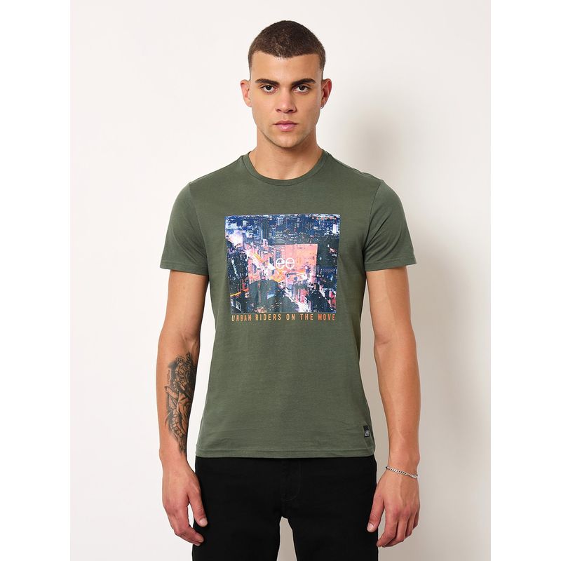 Lee Mens Printed Green Crew Neck T-Shirt (Slim) (S)