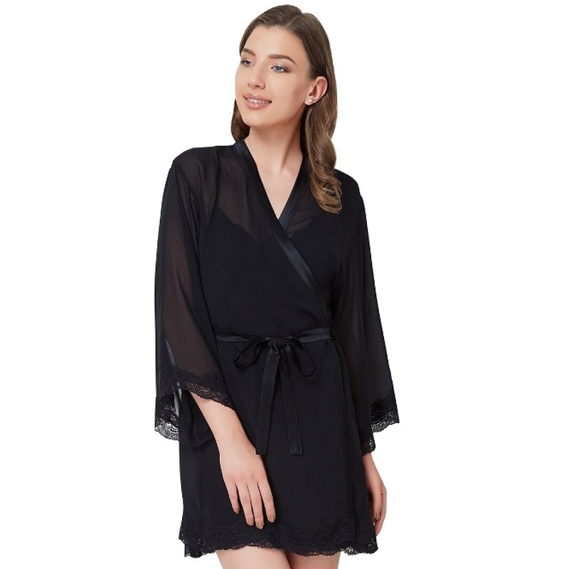 Amante Luxury Silk Sleep Robe - Black (L)