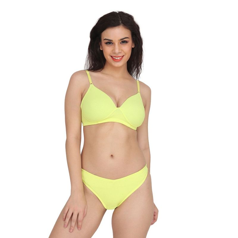 Curwish Beautiful Basics - Neon With Bikini Panty T-shirt Bra Set - Yellow (36C/L)