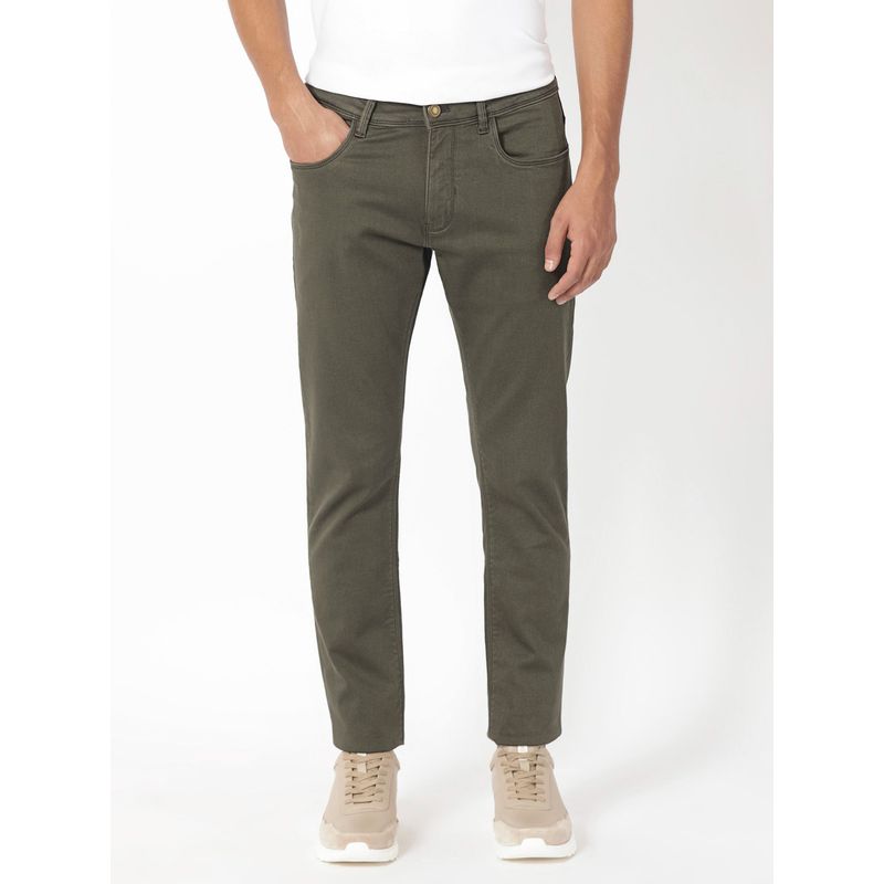 Rare Rabbit Essen Dark Olive Solid Jeans (38)