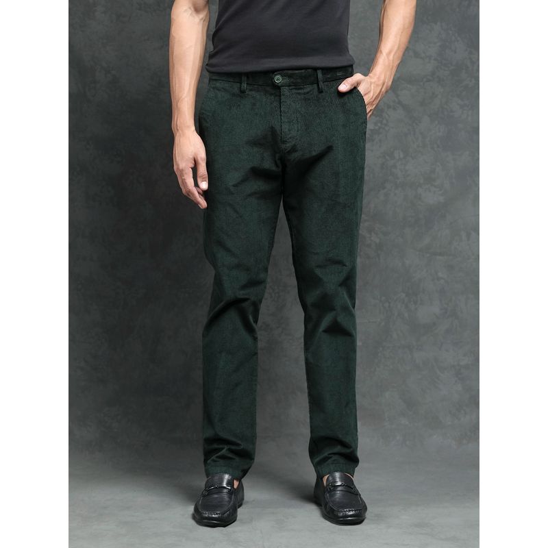Rare Rabbit Upton Dark Green Solid Trousers (28)