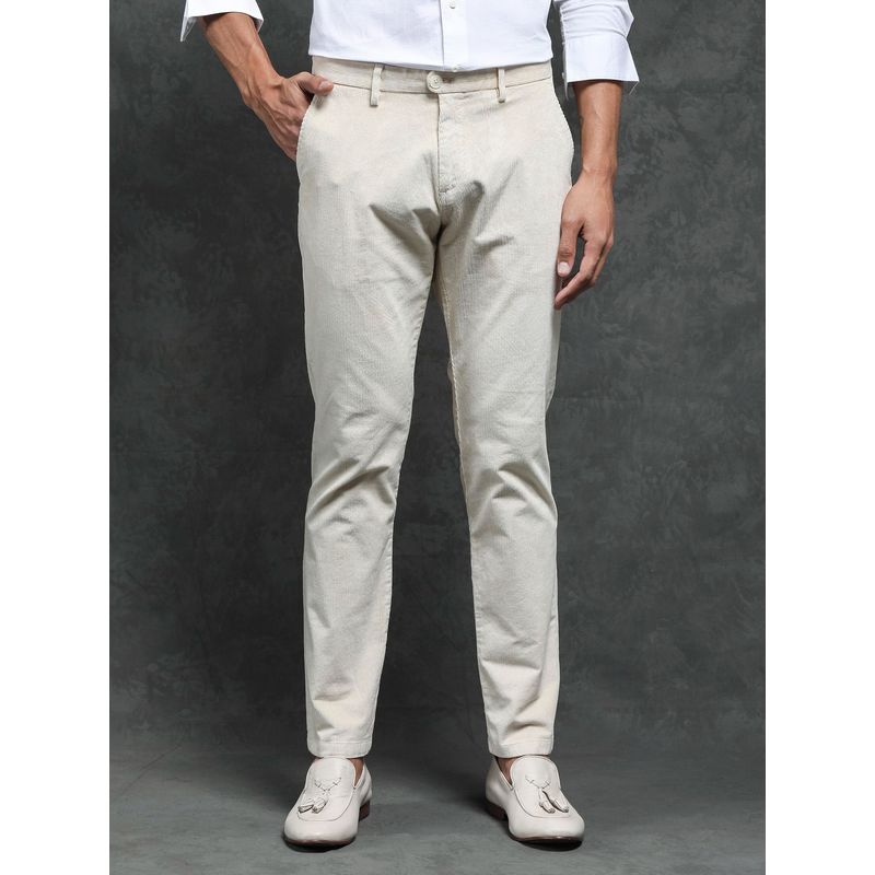 Rare Rabbit Upton Primary Off White Solid Trousers (36)