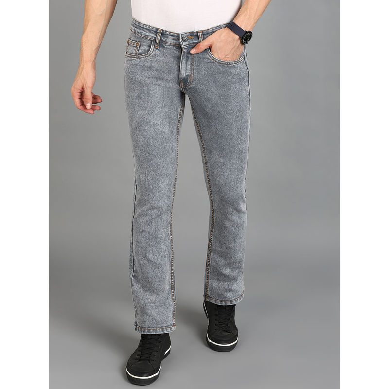 Urbano Fashion Mens Grey Washed Bootcut Jeans Stretchable (28)