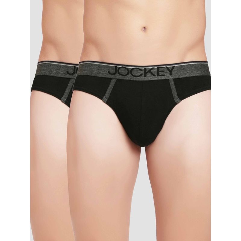 Jockey 8044 Men Cotton Brief with Ultrasoft Waistband - Black (Pack of 2) (L)