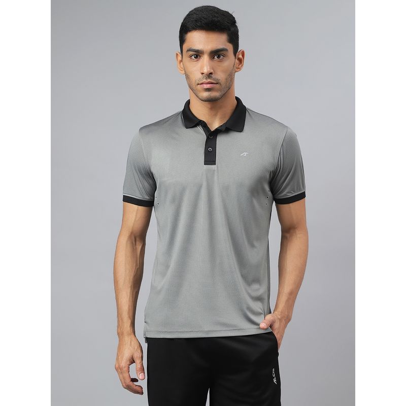 Alcis Mens Dark Grey Drytech+ Anti-Static Slim-Fit Running Polo T-Shirt (M)