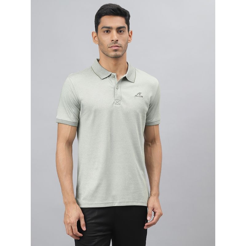 Alcis Mens Sea Spray & Grey Anti-Static Slim-Fit Metro Athleisure Polo T-Shirt (S)