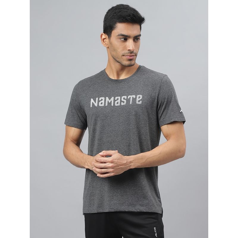 Alcis Mens Anthra Melange Regular Fit Round Neck Yoga T-Shirt (S)