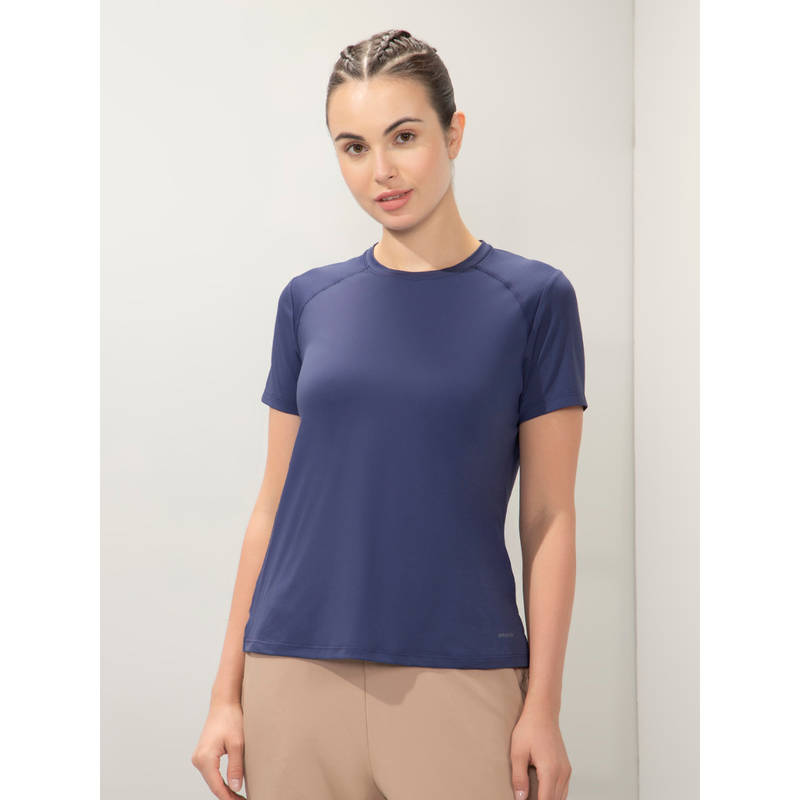 Amante Women Dry Relaxed Fit Round Neck Energize Active Tee-Navy Blue (2XL)