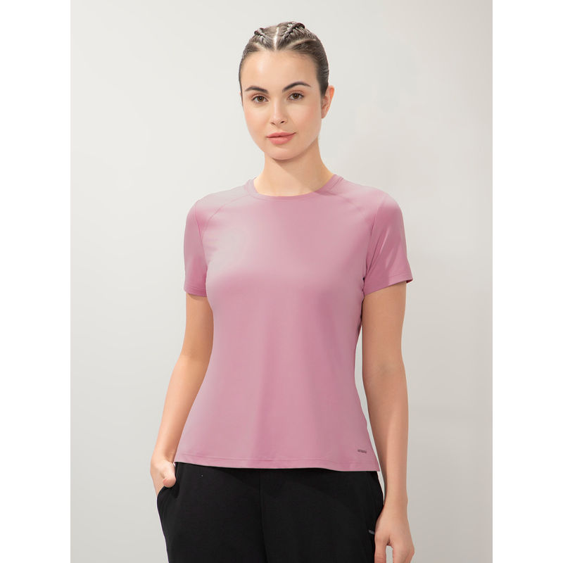 Amante Women Dry Relaxed Fit Round Neck Energize Active Tee-Pink (M)