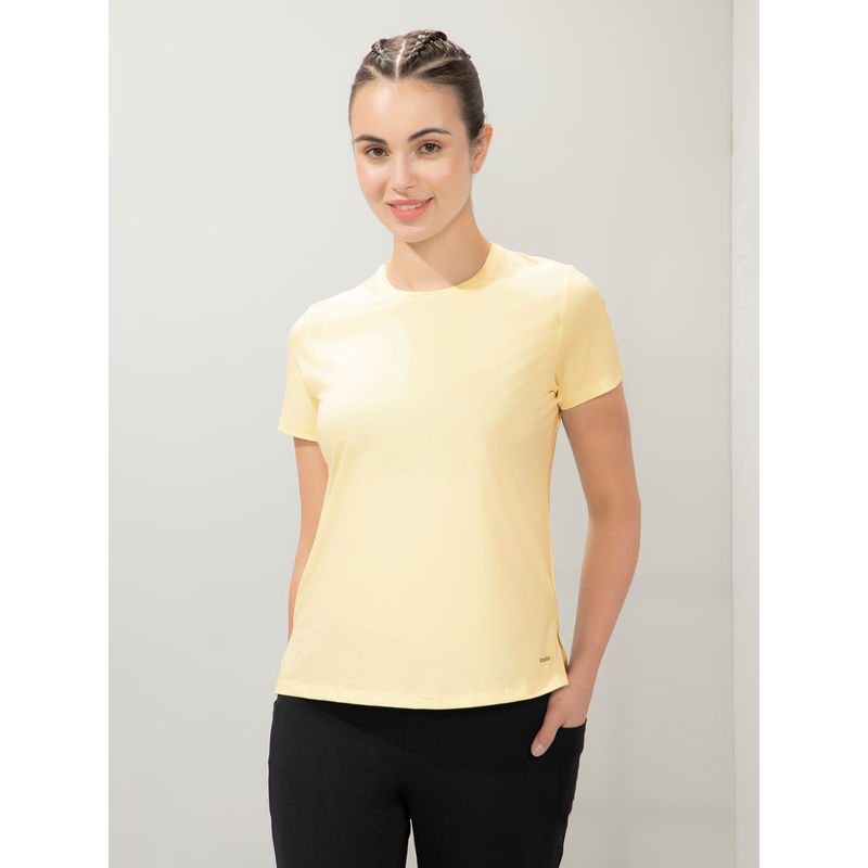 Amante Women Dry Relaxed Fit Round Neck Energize Active Tee-Yellow (L)