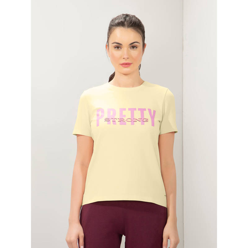 Amante Women Crew Neck Relaxed Fit Essential Printed T-shirt-Yellow (S)