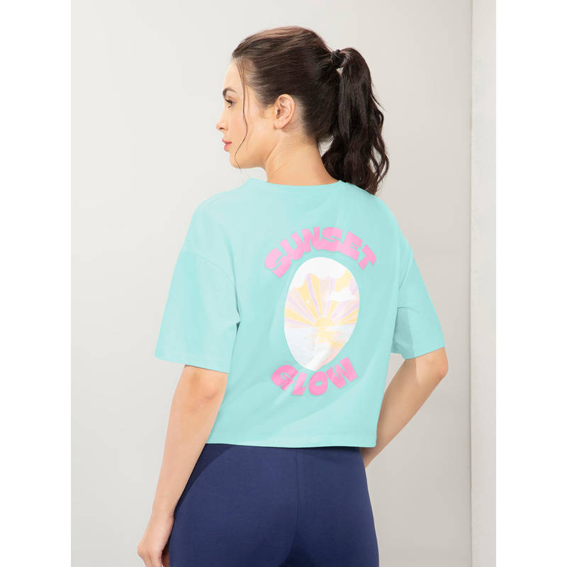 Amante Women Boxy Fit Round Neck Half Sleeves Crop T-Shirt-Blue (XL)