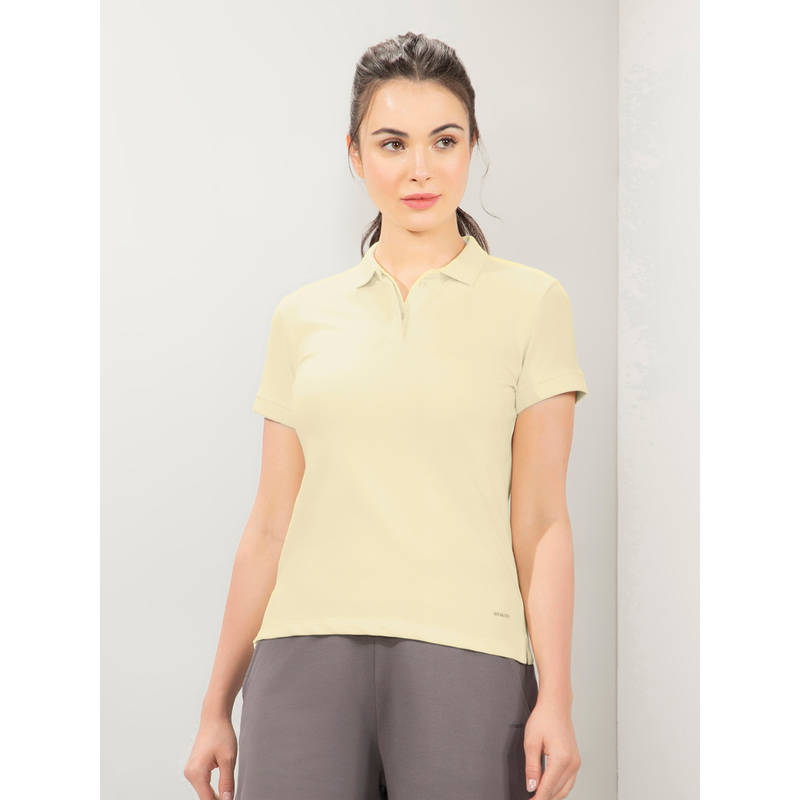 Amante Women Collar Neck Straight Fit Solid Polo T-Shirt-Yellow (S)