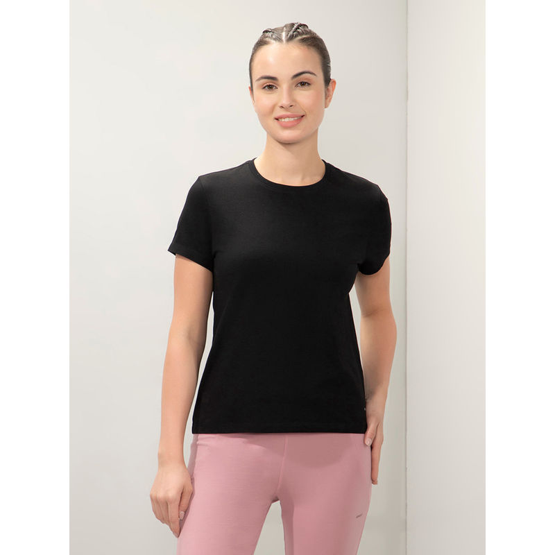 Amante Women Crew Neck Regular Fit Round Neck Solid T-Shirt-Black (2XL)