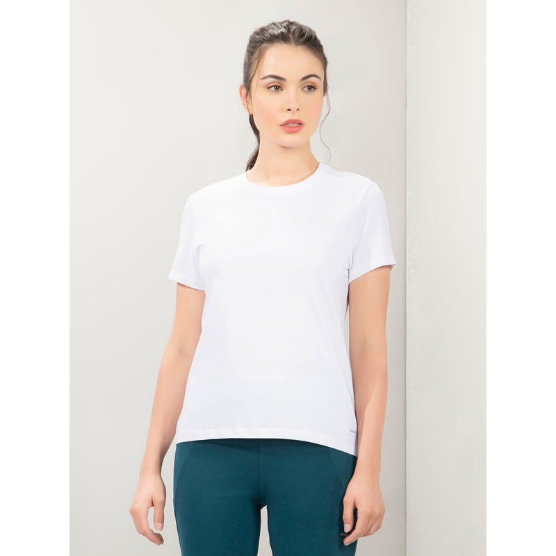 Amante Women Crew Neck Regular Fit Round Neck Solid T-Shirt-White (L)