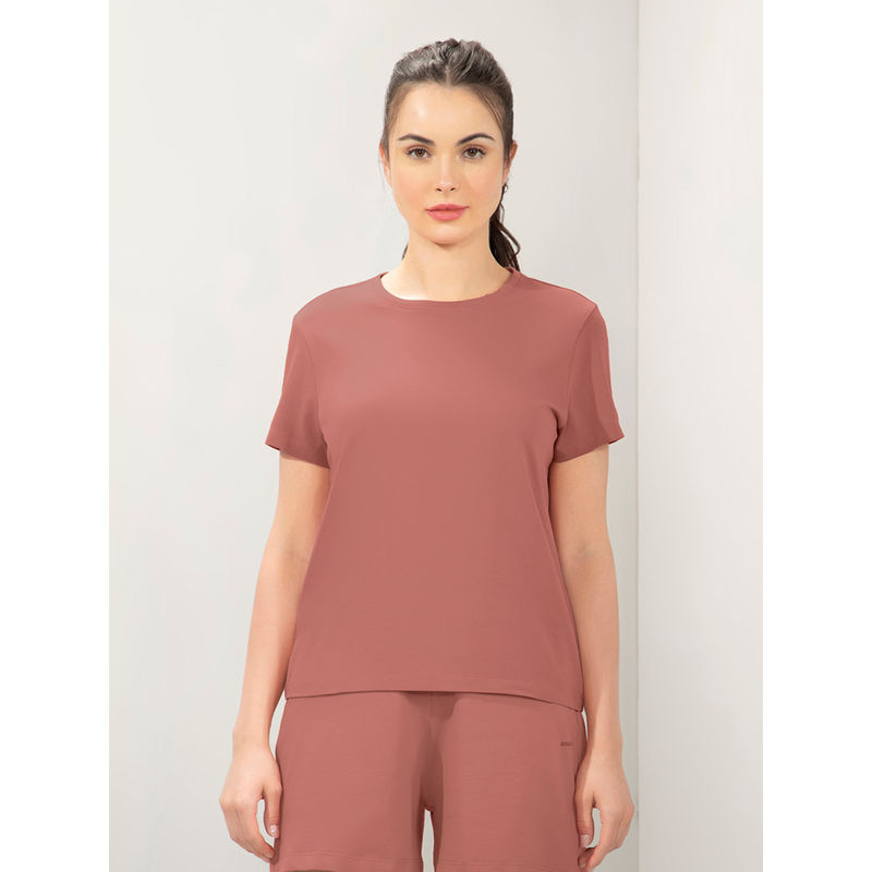 Amante Women Crew Neck Regular Fit Round Neck Solid T-Shirt-Brown (S)