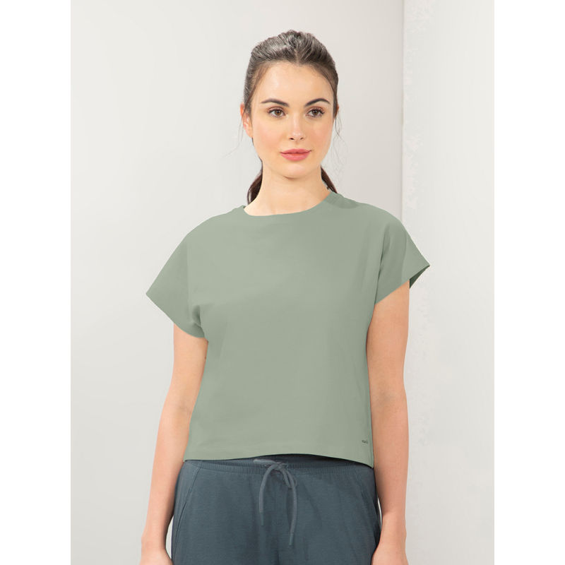 Amante Women Round Neck Relaxed Fit Solid Essential T-shirt-Green (S)