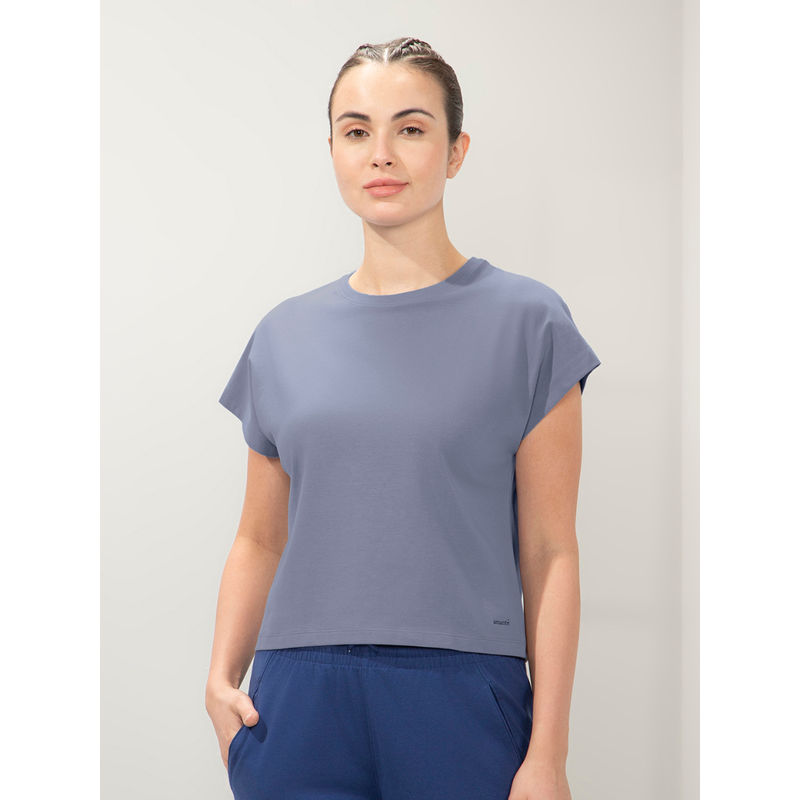 Amante Women Round Neck Relaxed Fit Solid Essential T-shirt-Grey (S)