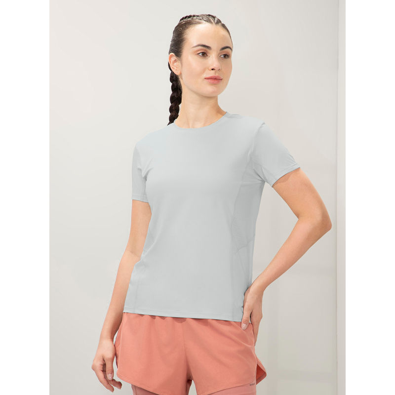 Amante Women Dry Relaxed Fit Round Neck Solid Flaunt Workout T-Shirt-Grey (S)