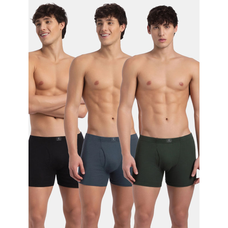 Jockey 8008 Men Cotton Solid Boxer Brief - Black, Deep Forest and Deep Slate(Pack of 3) (L)
