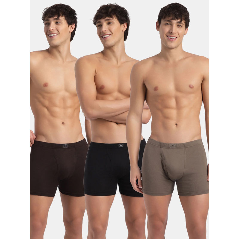 Jockey 8008 Men Cotton Solid Boxer Brief - Black, Dark Khaki and Brown (Pack of 3) (L)