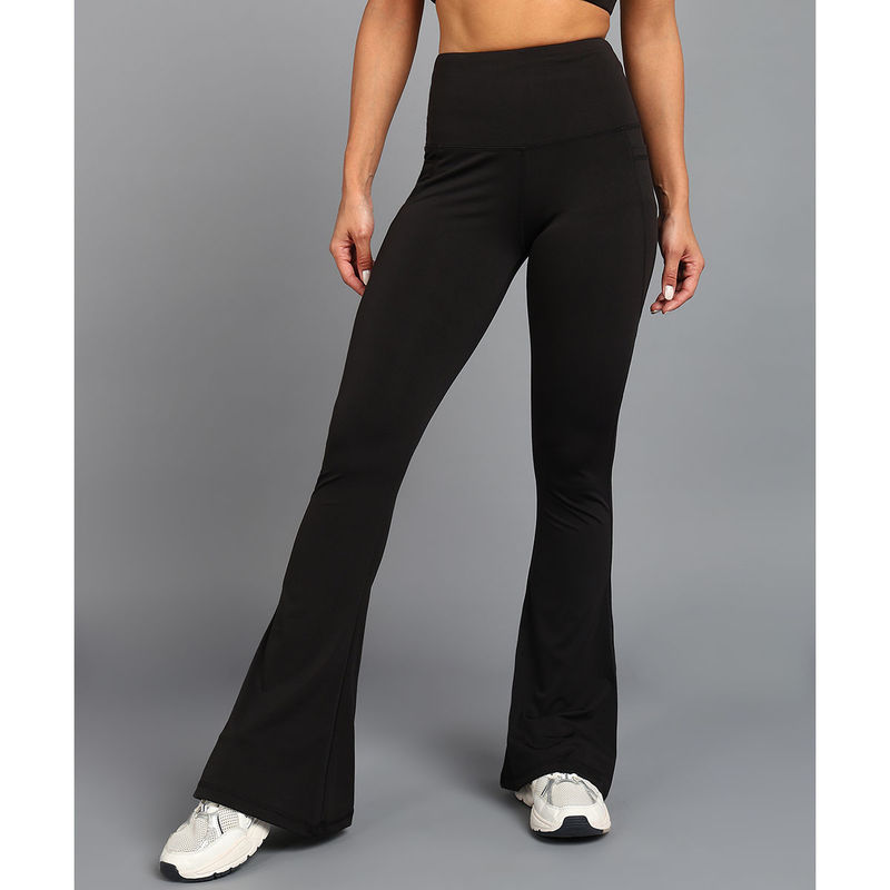 Rock Paper Scissors Black Solid Bootcut Gym Tights (4XL)