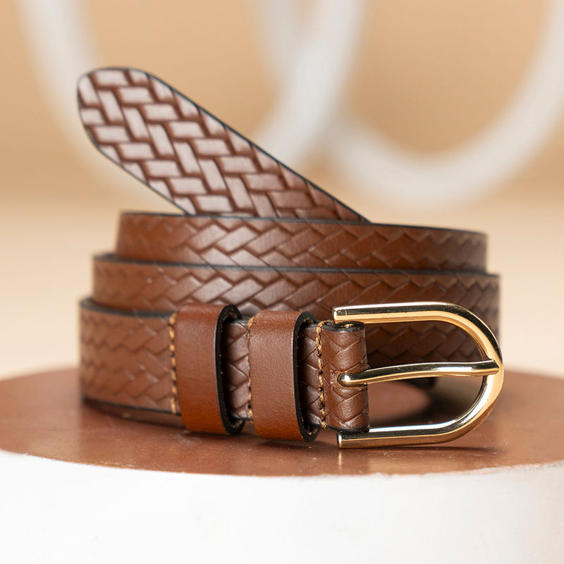 Mode by Red Tape Women Brown Grain Leather Belt (L)
