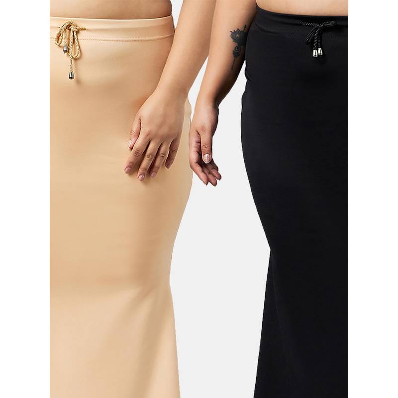 G Heist Women Multi-Color Plus Size Seamless Saree Shapewear (Pack Of 2) (L)