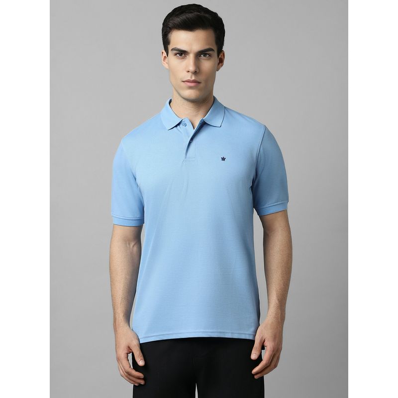 Louis Philippe Men Blue Solid Polo Neck T-Shirt (S)