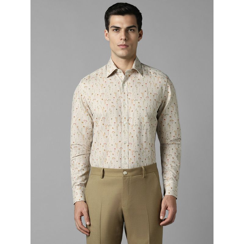 Louis Philippe Men Beige Classic Fit Print Full Sleeves Formal Shirt (40)
