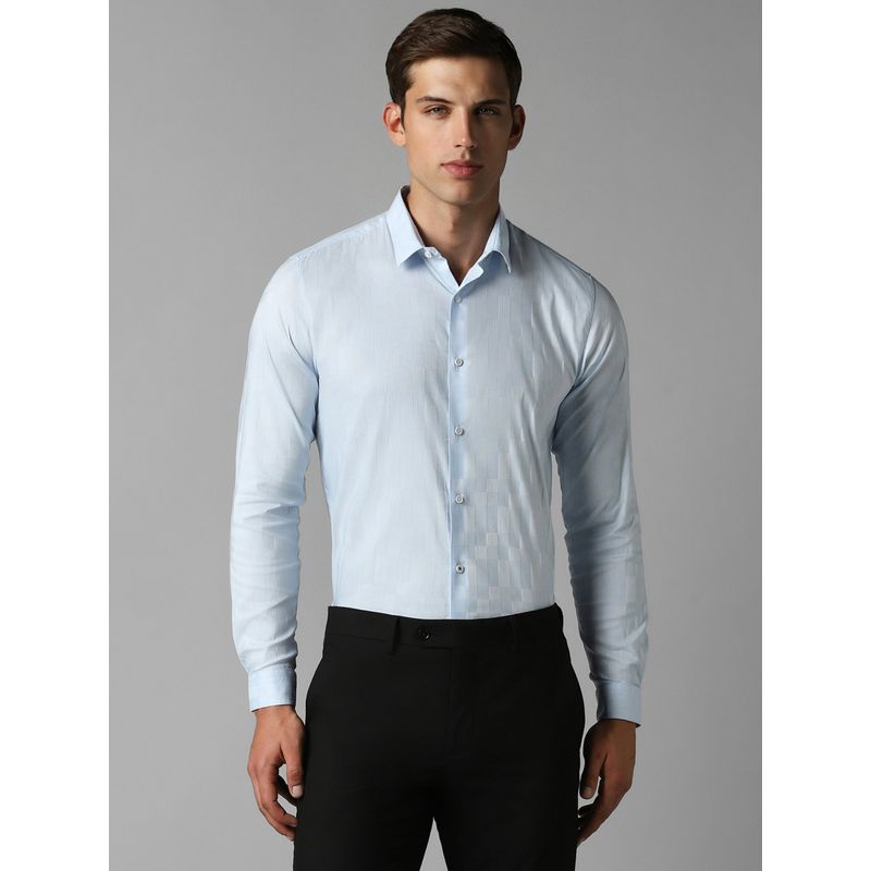 Louis Philippe Men Blue Super Slim Fit Textured Full Sleeves Casual Shirt (44)