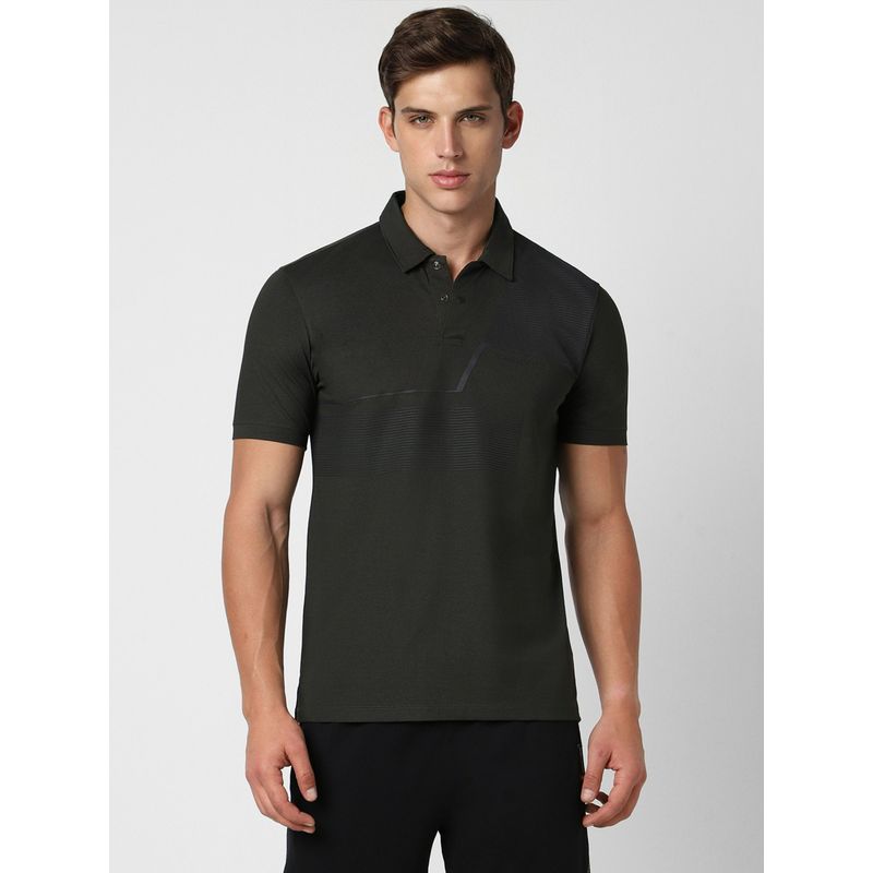 Van Heusen Men Black Print Polo Neck T-Shirt (2XL)
