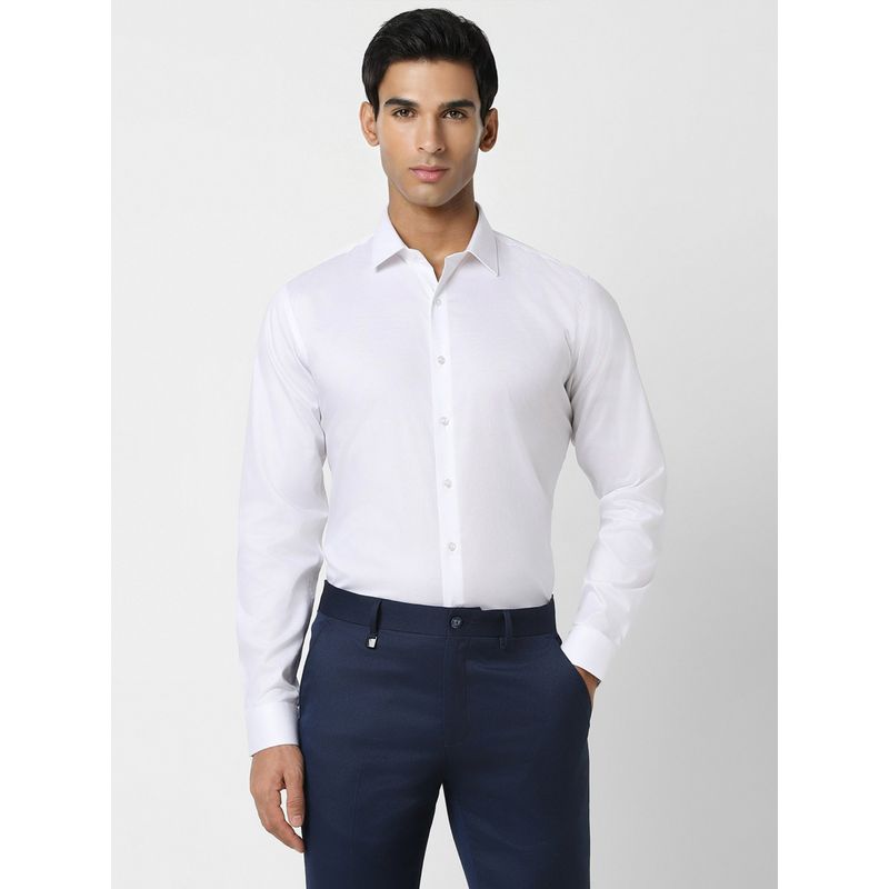 Van Heusen Men White Slim Fit Solid Full Sleeves Formal Shirt (46)