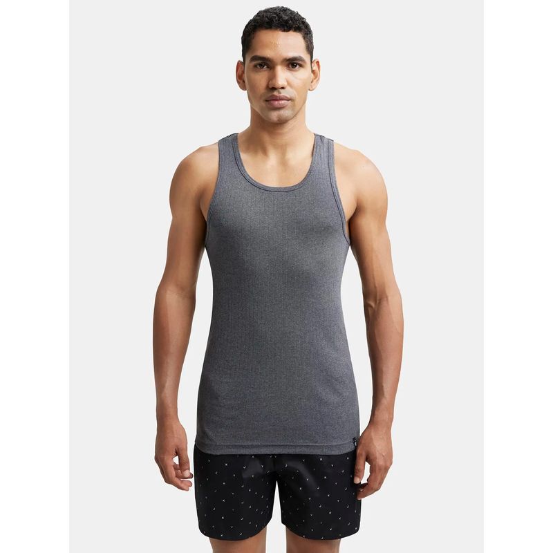 Jockey 9922 Men Super Combed Cotton Rib Round Neck Gym Vest - Charcoal Melange (L)