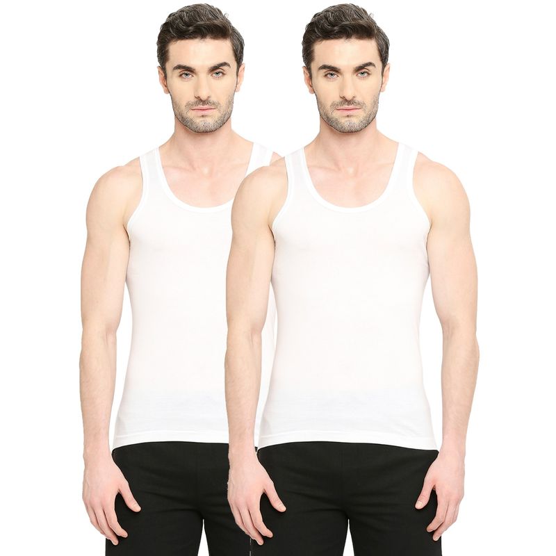 VIP Bonus Classic Mens Snow White Premium Cotton Vest (Pack of 2) (2XL)