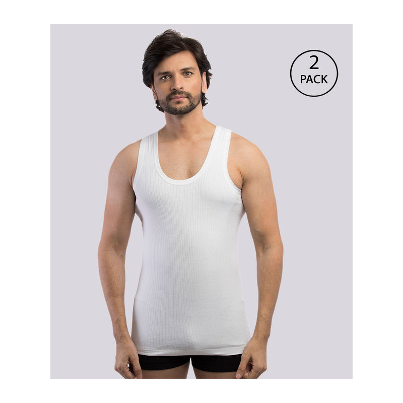 VIP Mens Bonus Linear 100% Combed Cotton Rib Vest (Pack of 2) (M)