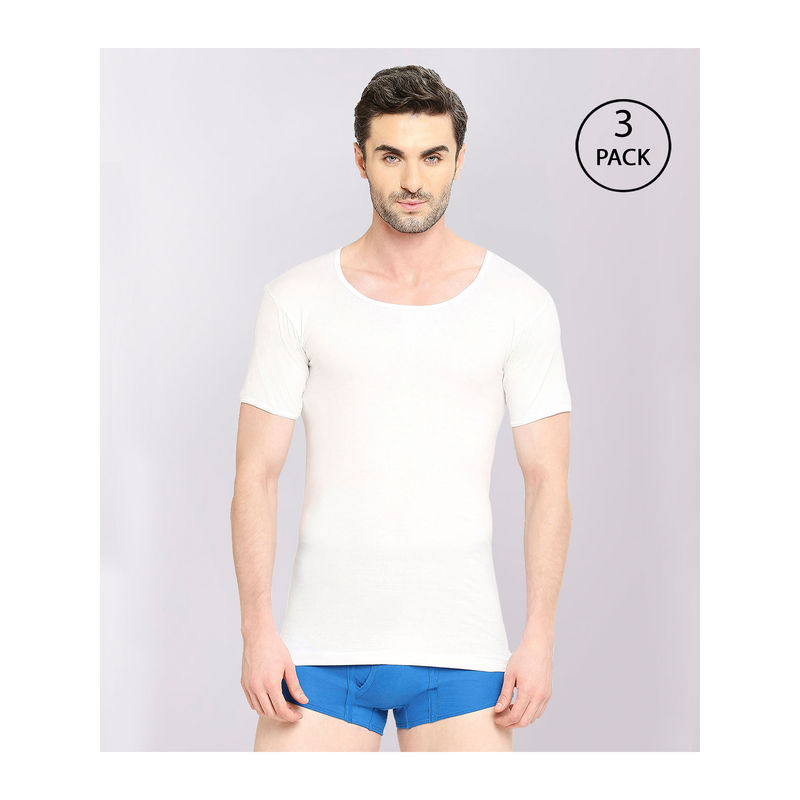 VIP Mens Supreme Half Sleeve 100% Cotton White Vest (Pack of 3) (L)