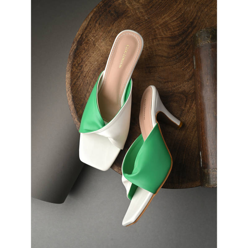 CLOG LONDON Womens Green & White Square Toe Heels (EURO 36)