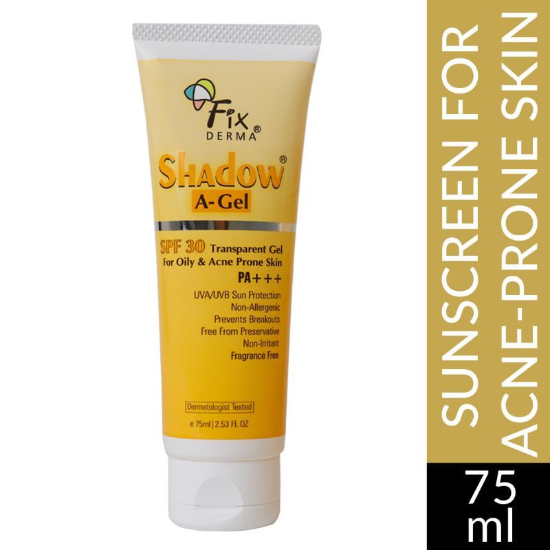 Fixderma Shadow AGel SPF 30 Sunscreen For Acne Prone Skin, NonOily, UVA UVB, Transparent Gel