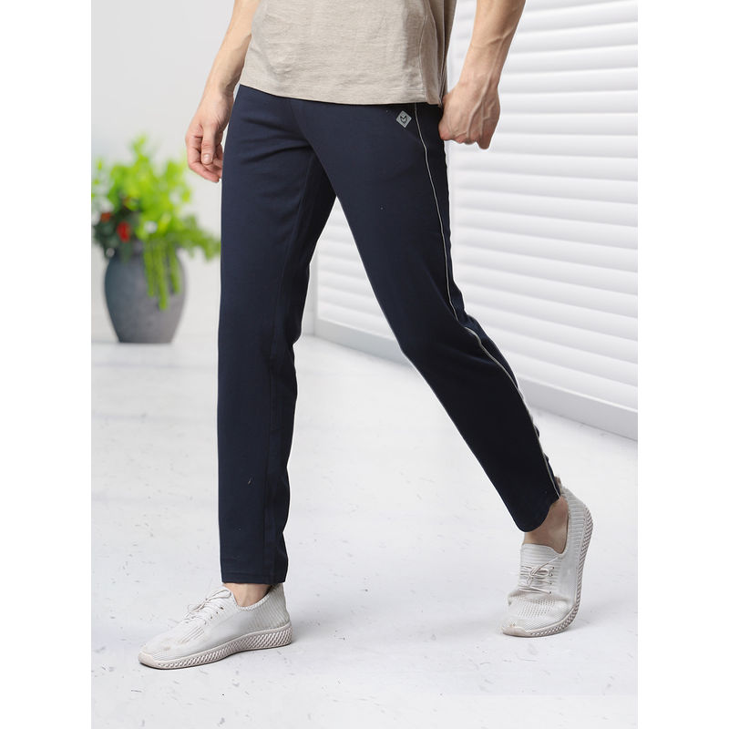 ALMO Fresco Slim Fit Cotton Track Pants - Navy Blue (S)