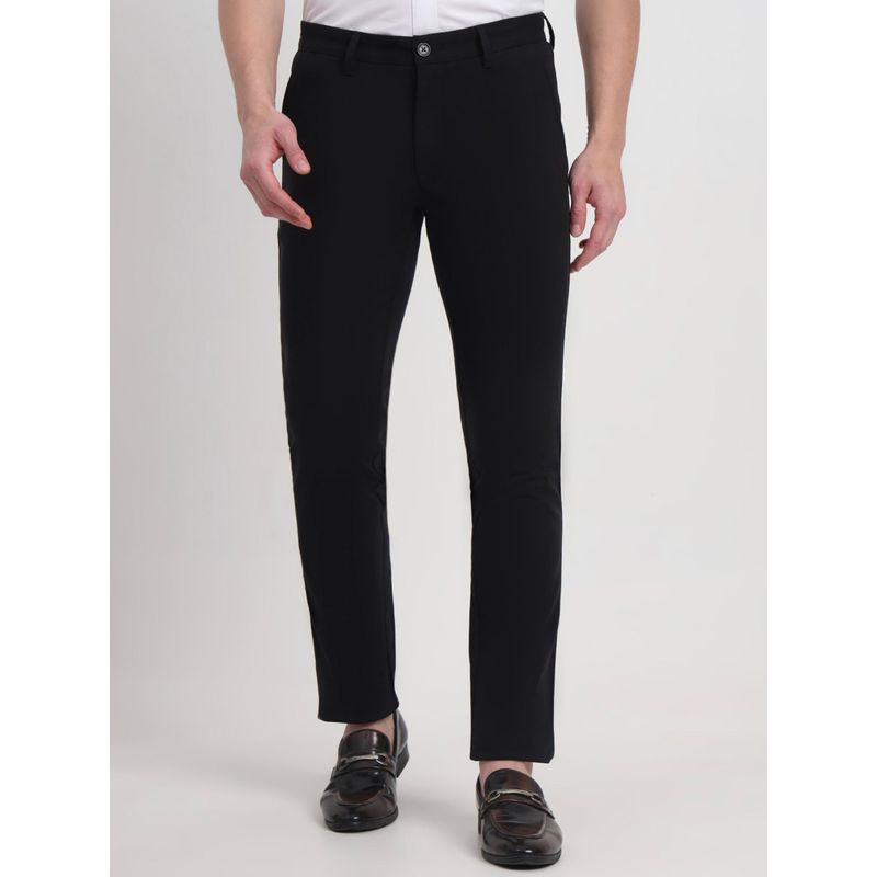JadeBlue Men Black Cotton Solid Slim Fit Casual Trouser (34)
