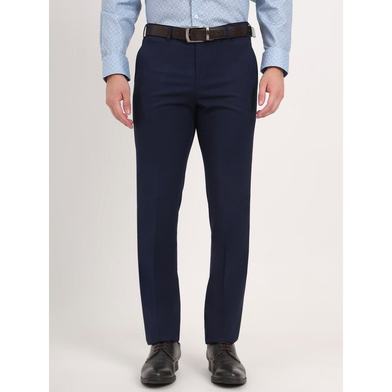 JB Studio Men Blue Blended Solid Slim Fit Formal Trouser (34)