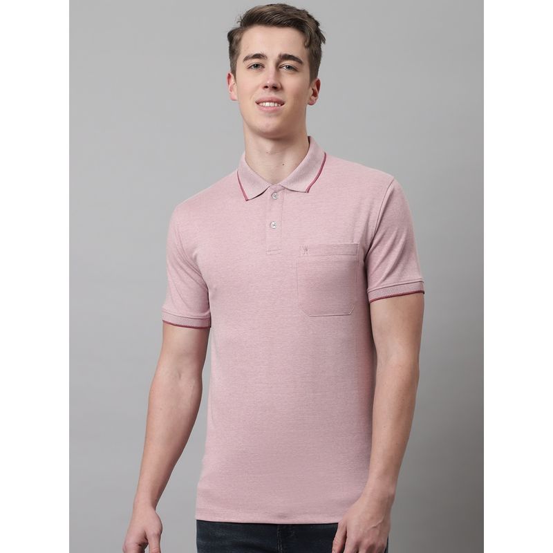 VENITIAN Men Light Pink Solid Interlock Birdeye Polo Neck T-Shirt with Pocket (M)