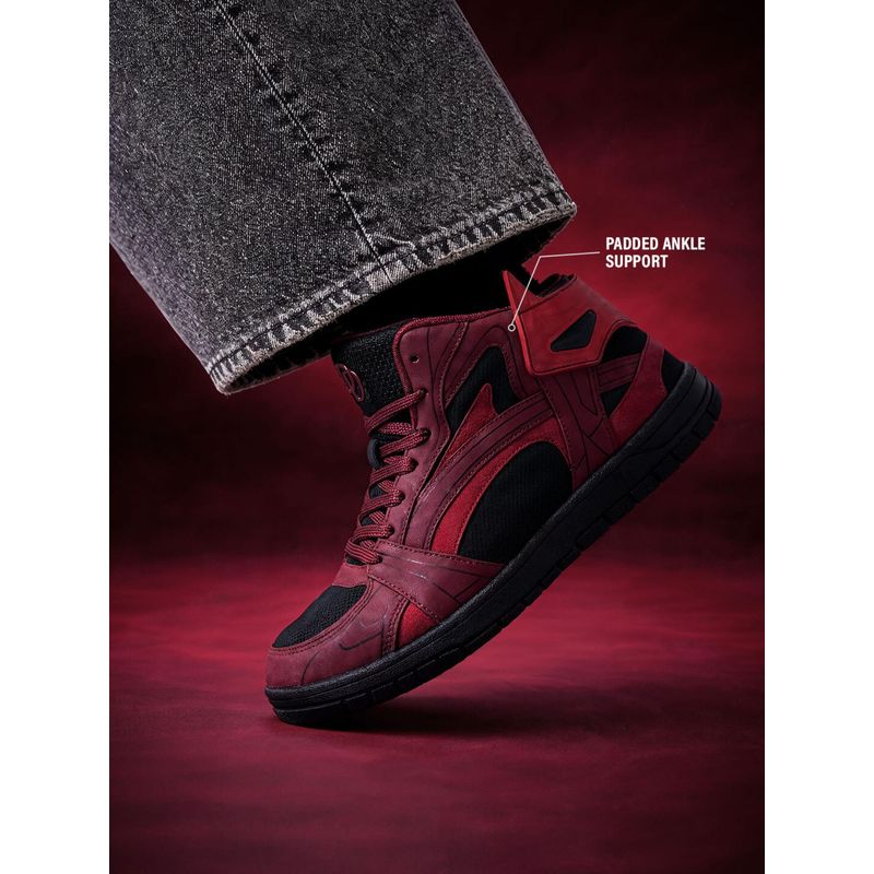 The Souled Store Official Daredevil: Hell's Knight Men Maroon High Top Sneakers (UK 9)