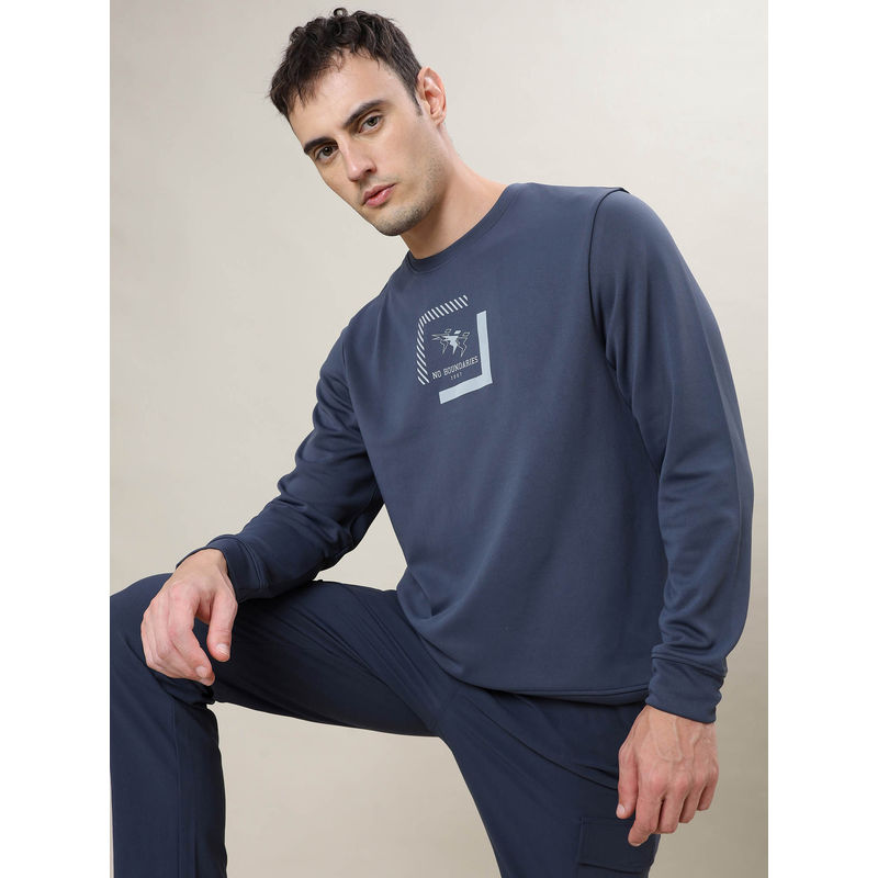 Technosport Men Blue Printed Slim Fit Round Neck Sports Sweatshirt with Elasto Plus (XL)