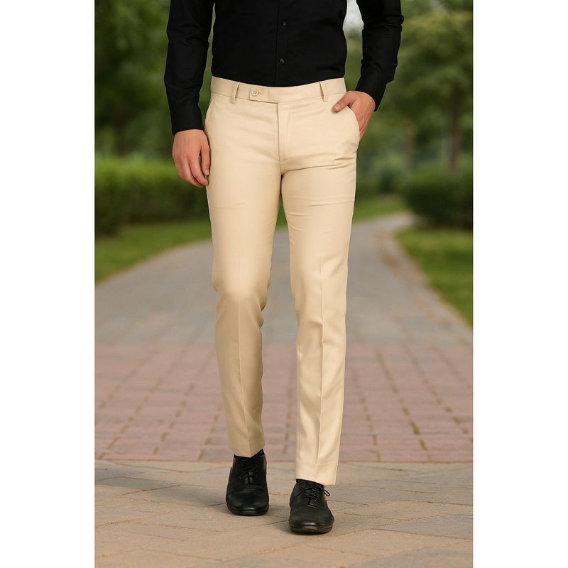 TAHVO Beige Solid Formal Trouser (30)